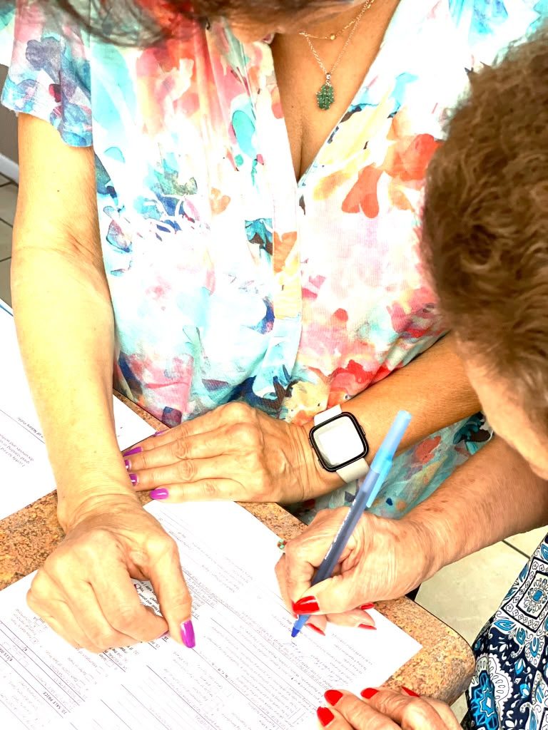 A client signing a notarized document